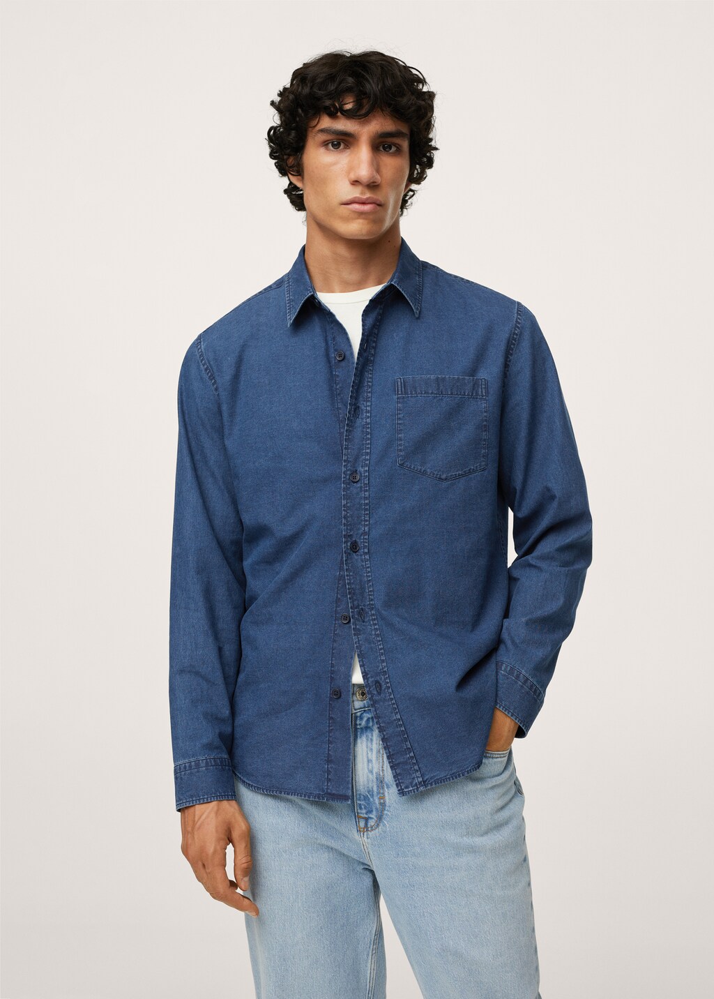 Regular-fit denim shirt with pocket - Medium plane