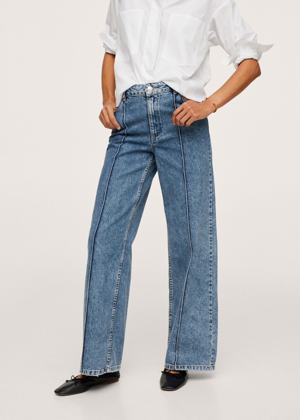 High-waist wideleg jeans with seams - Medium plane