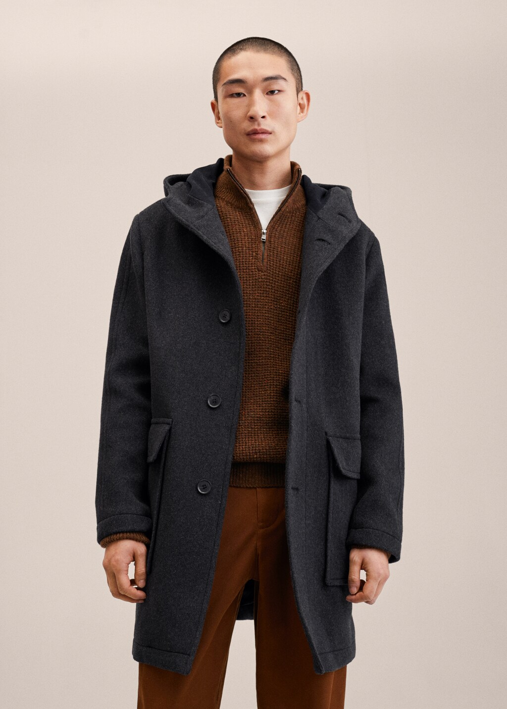 Recycled wool coat with hood - Medium plane