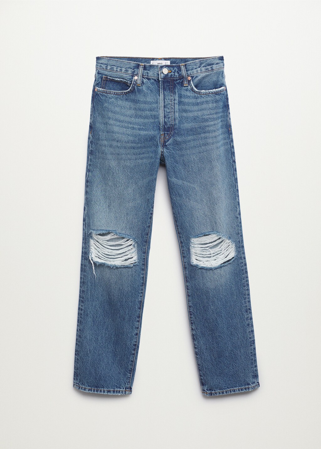 Ripped medium-waist straight jeans - Article without model