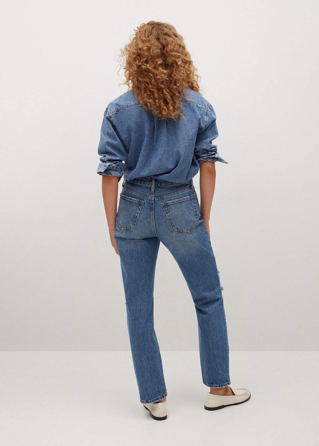 Ripped medium-waist straight jeans - Reverse of the article