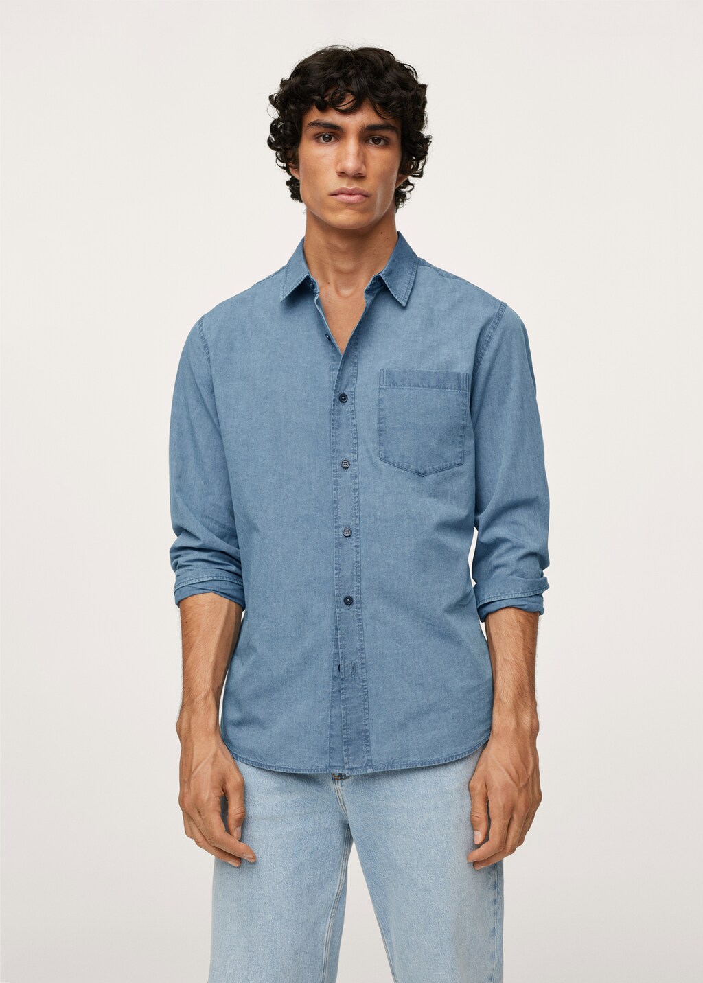 Regular-fit denim shirt with pocket - Medium plane