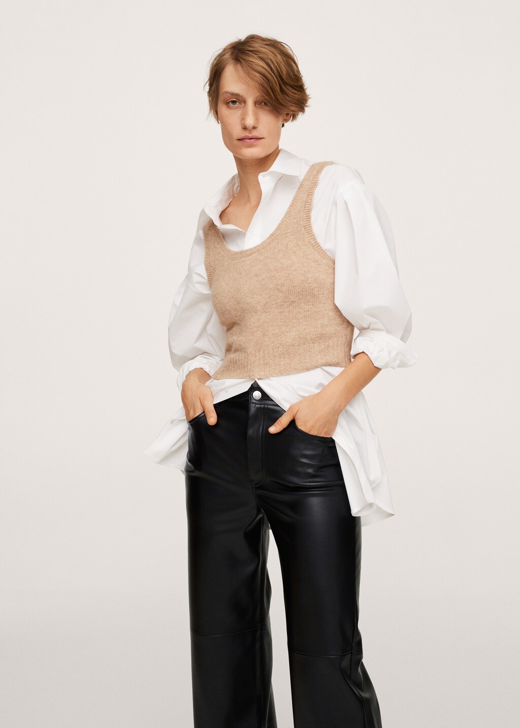 Leather effect high waist pant - Details of the article 1