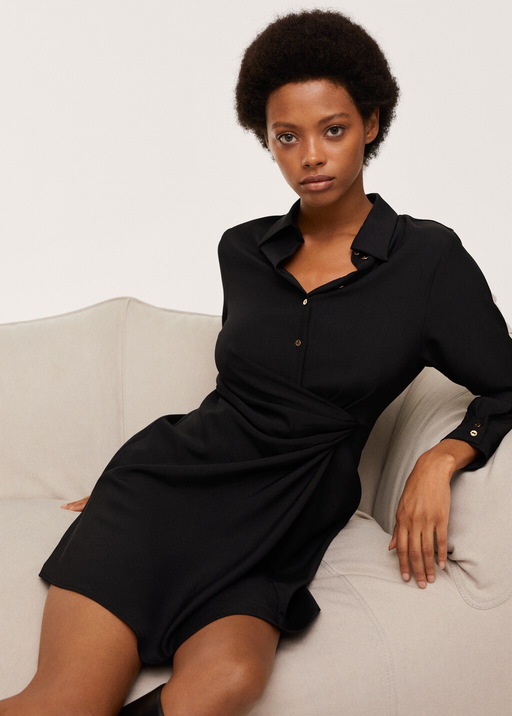 Knot detail shirt dress - Woman | MANGO OUTLET USA