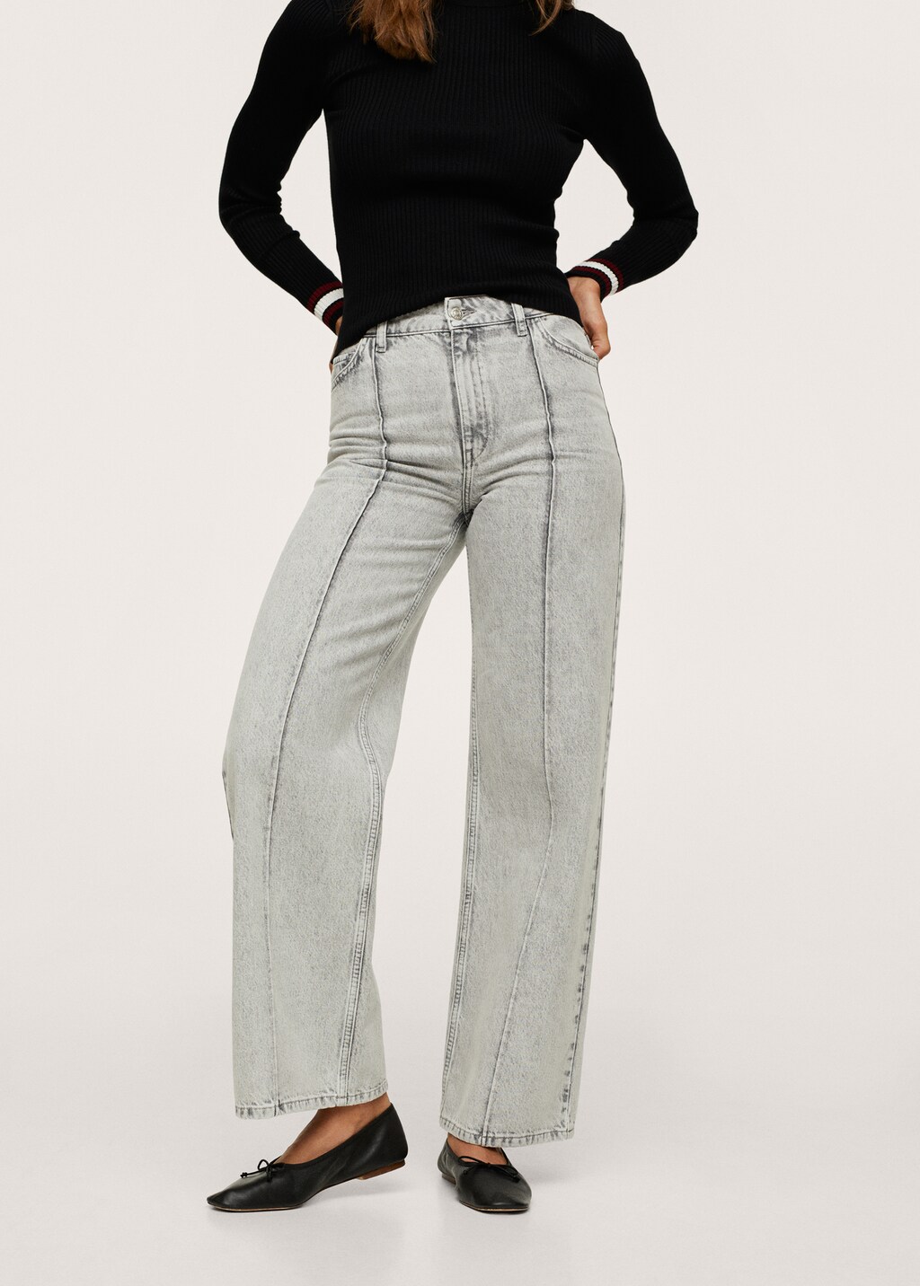 High-waist wideleg jeans with seams - Medium plane