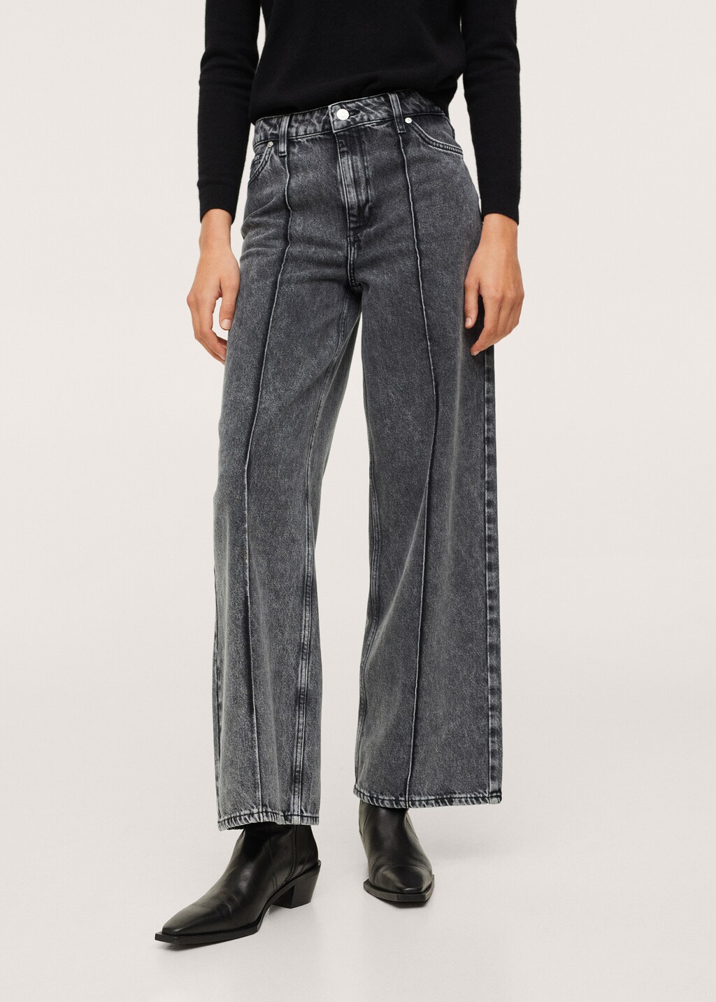 High-waist wideleg jeans with seams - Medium plane