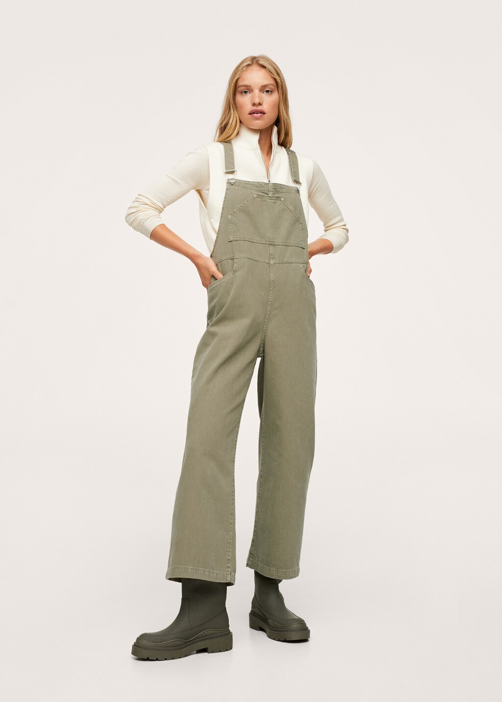 Wide-leg denim dungarees - Medium plane