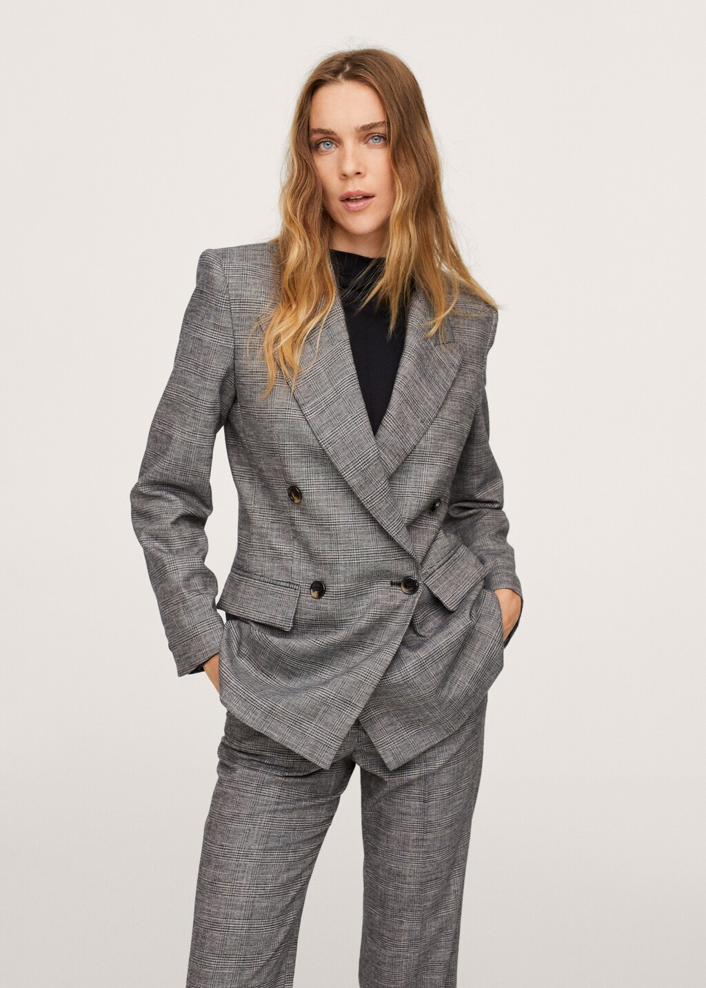 Check wool suit blazer - Medium plane