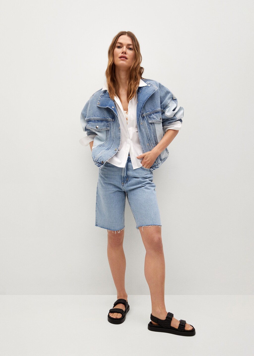 High-waist denim bermuda - General plane