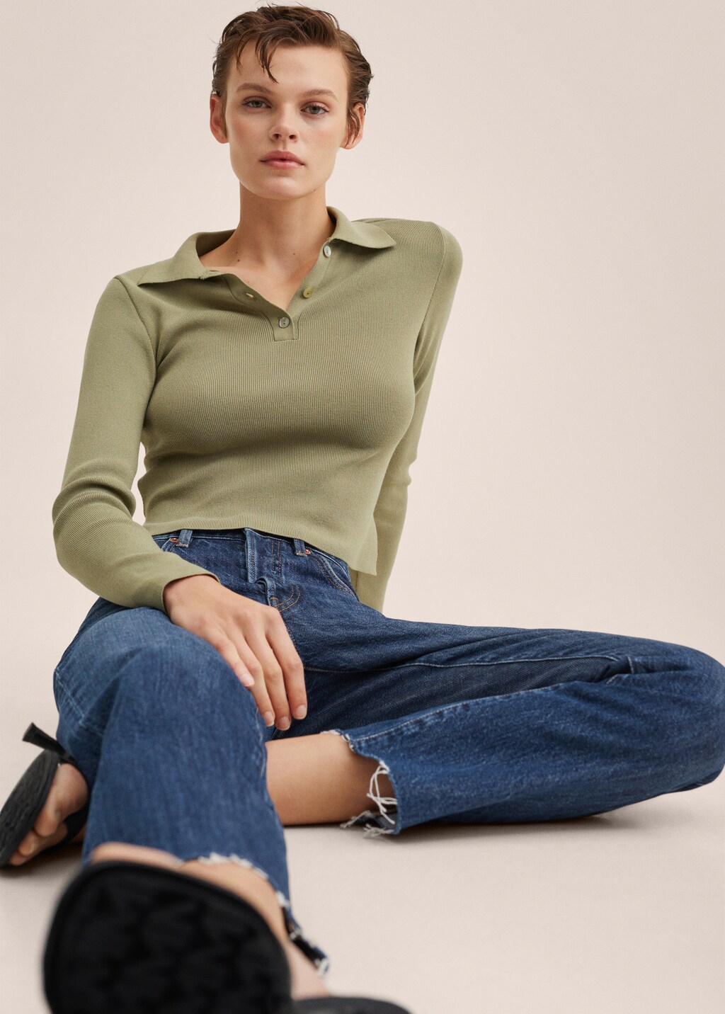 Gerade Cropped-Jeans mit hohem Bund - Detail des Artikels 1