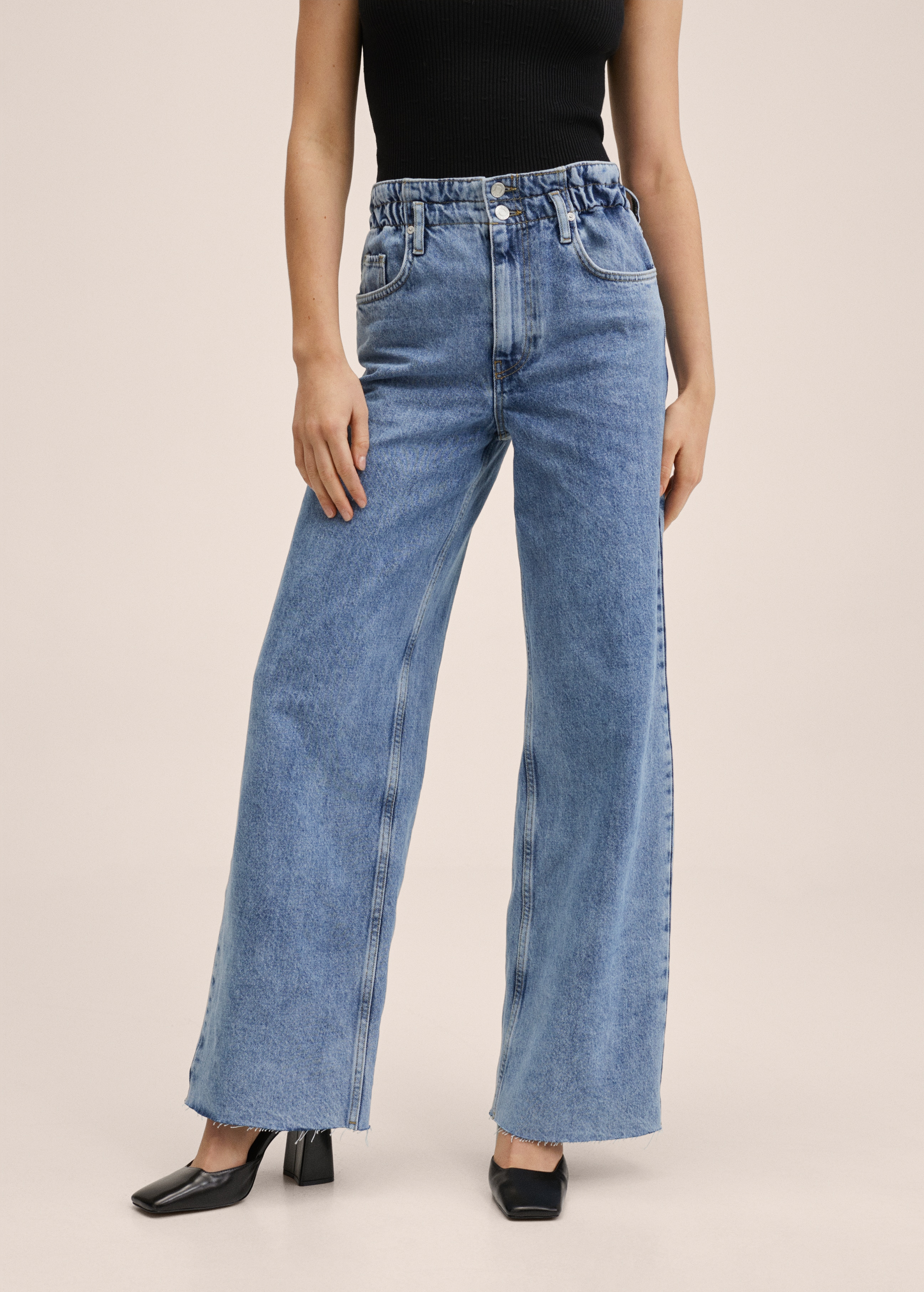 Wideleg elastic waist jeans - Medium plane
