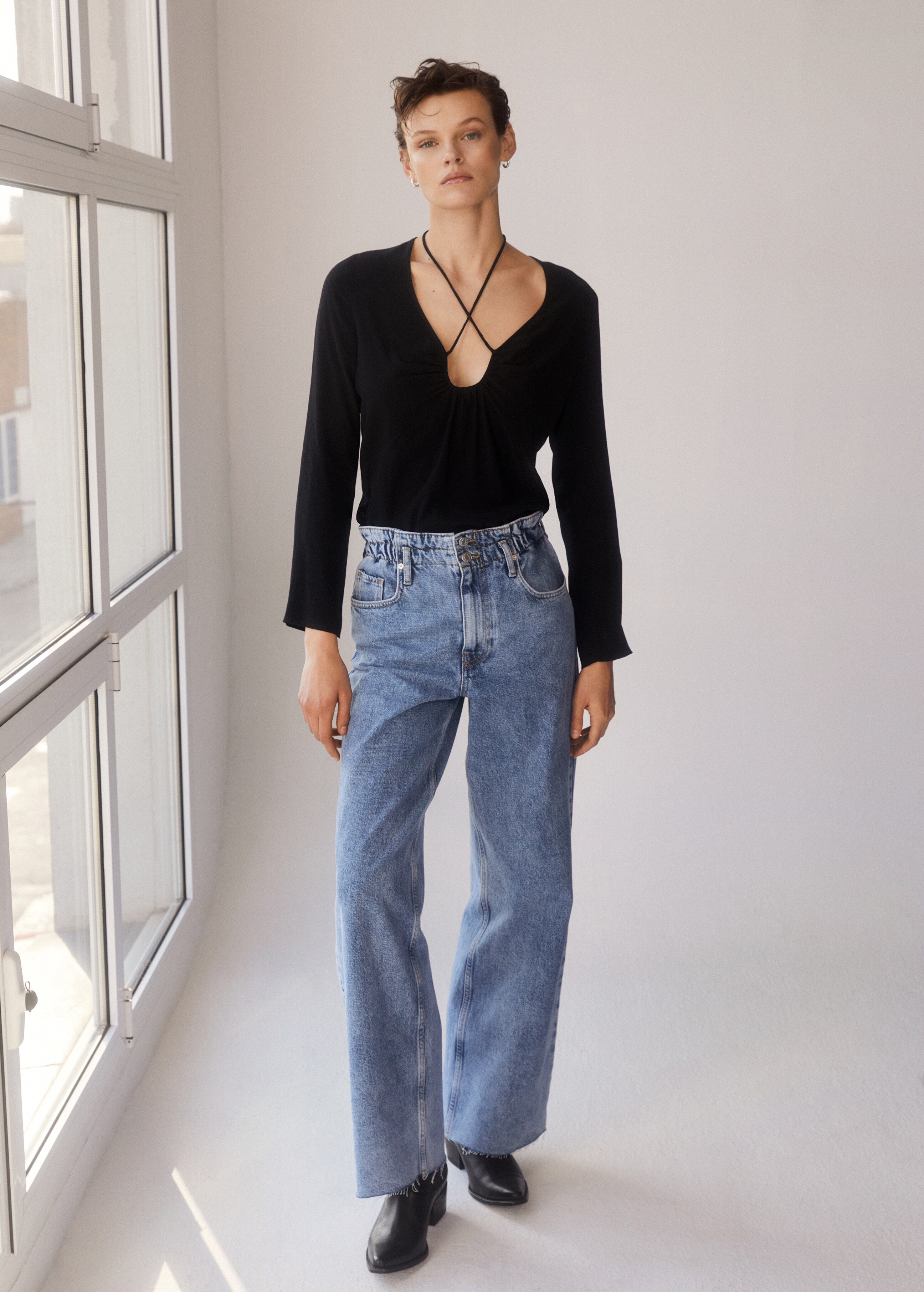 Wideleg elastic waist jeans - Details of the article 6