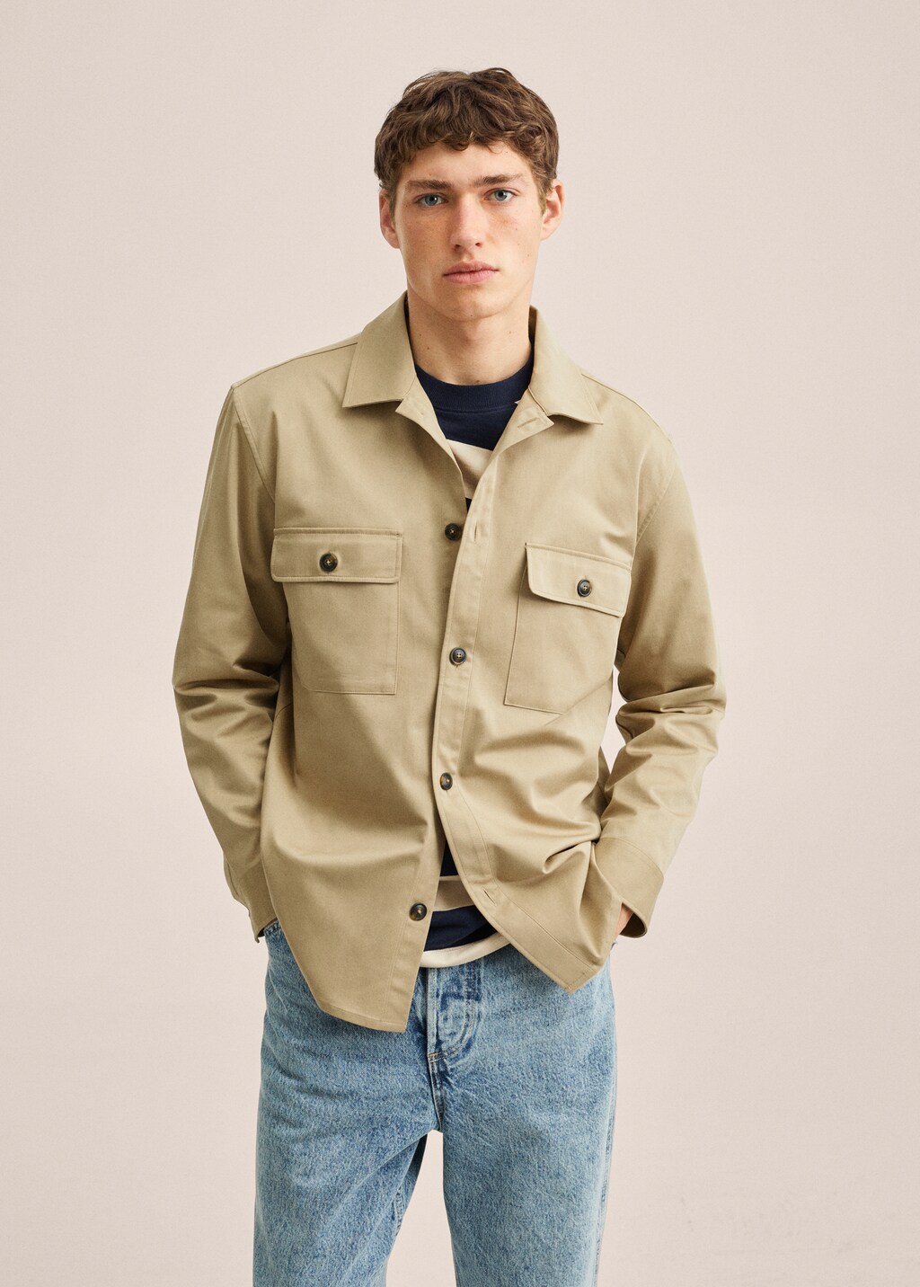 Chest-pocket cotton overshirt - Medium plane