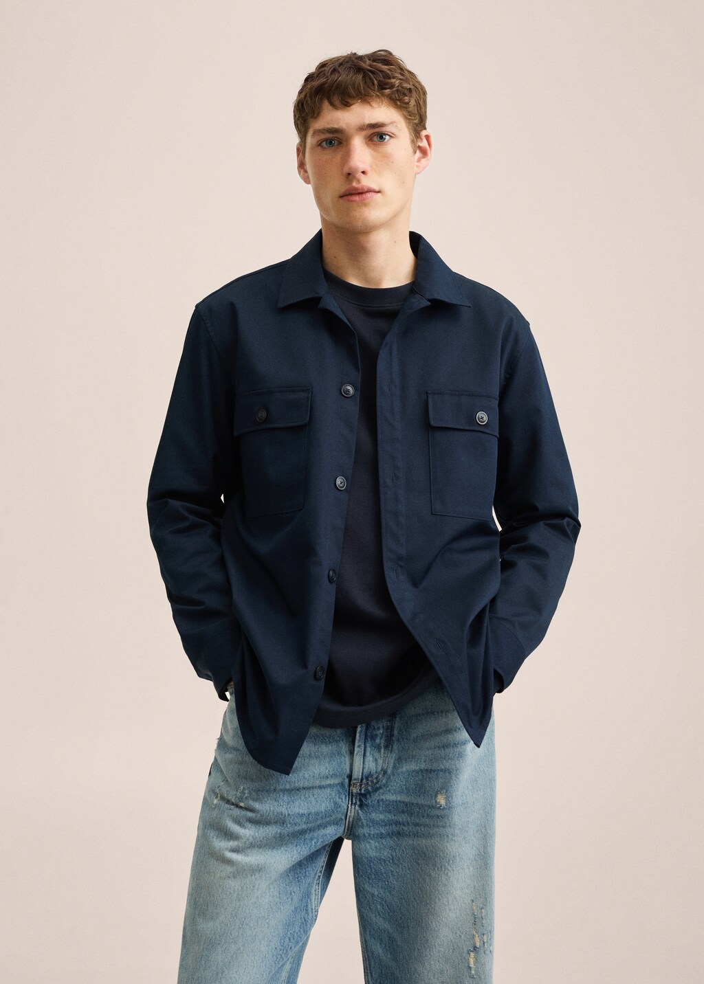 Chest-pocket cotton overshirt - Medium plane