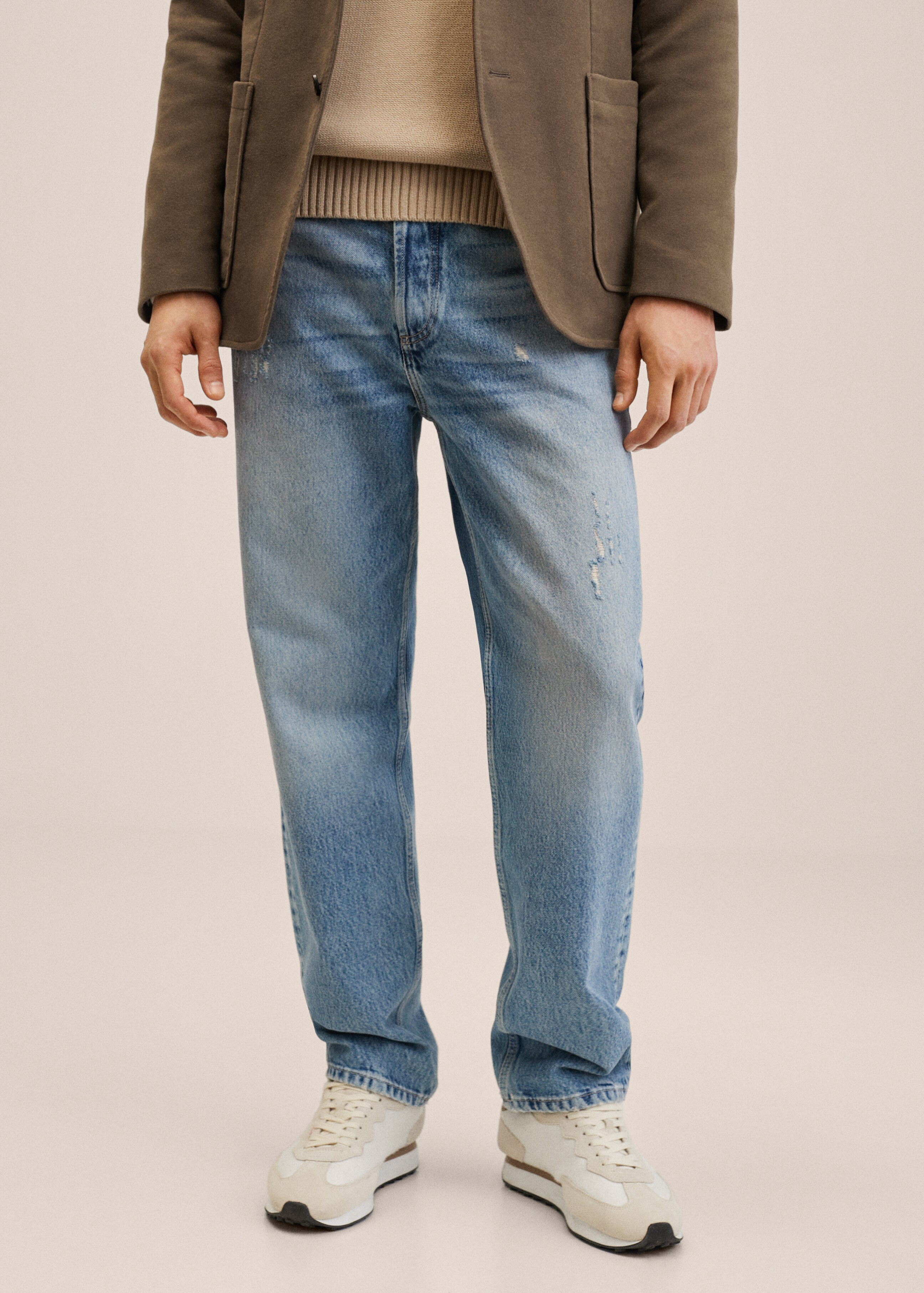 Ripped straight-fit jeans - Medium plane