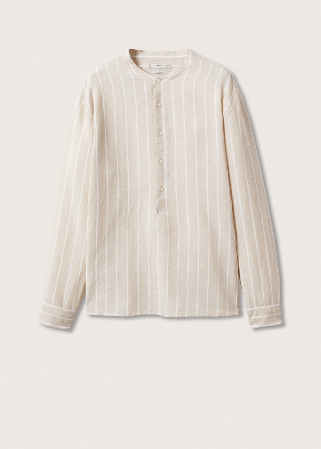 Striped mandarin-collar linen shirt - Article without model