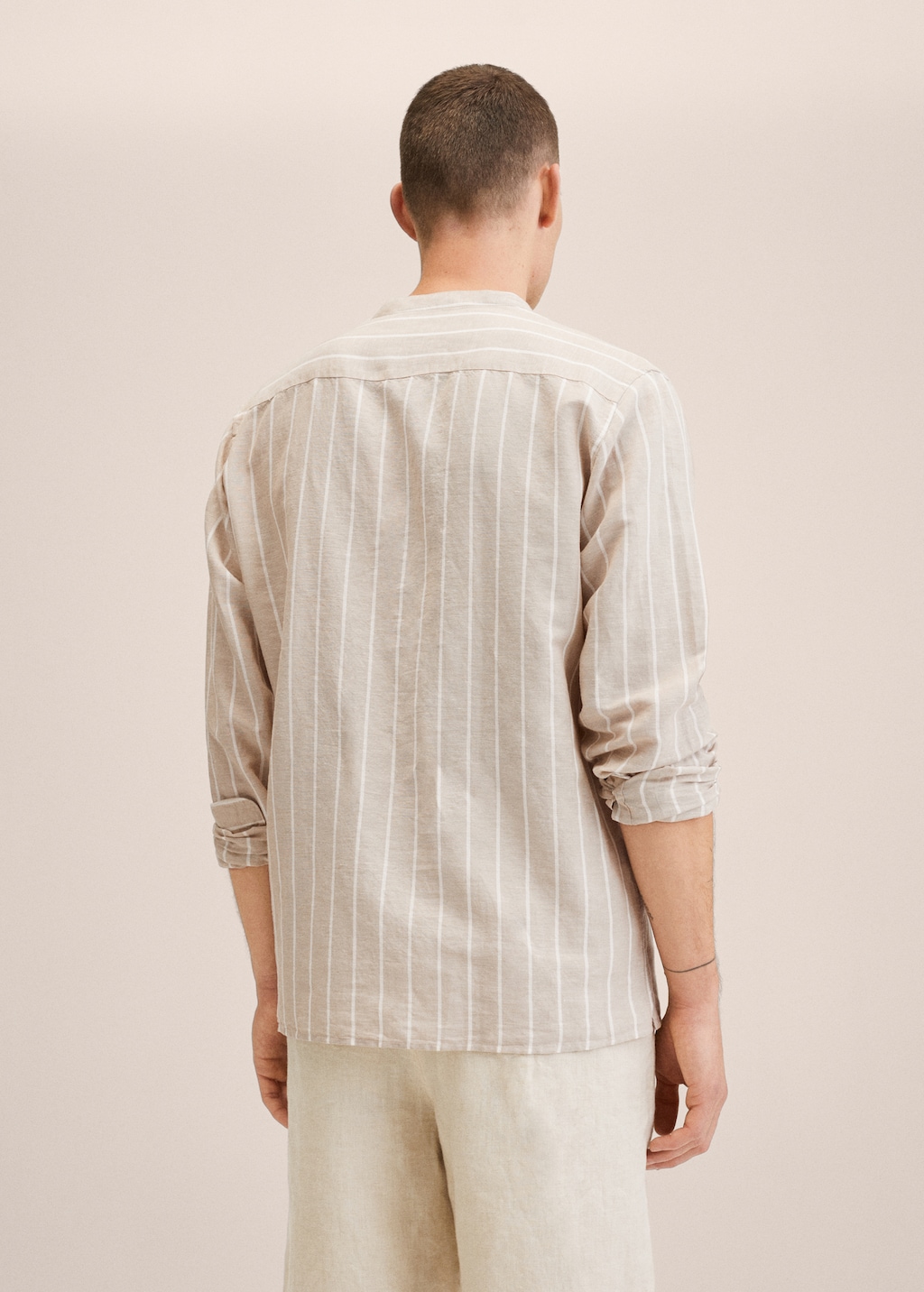 Striped mandarin-collar linen shirt - Reverse of the article