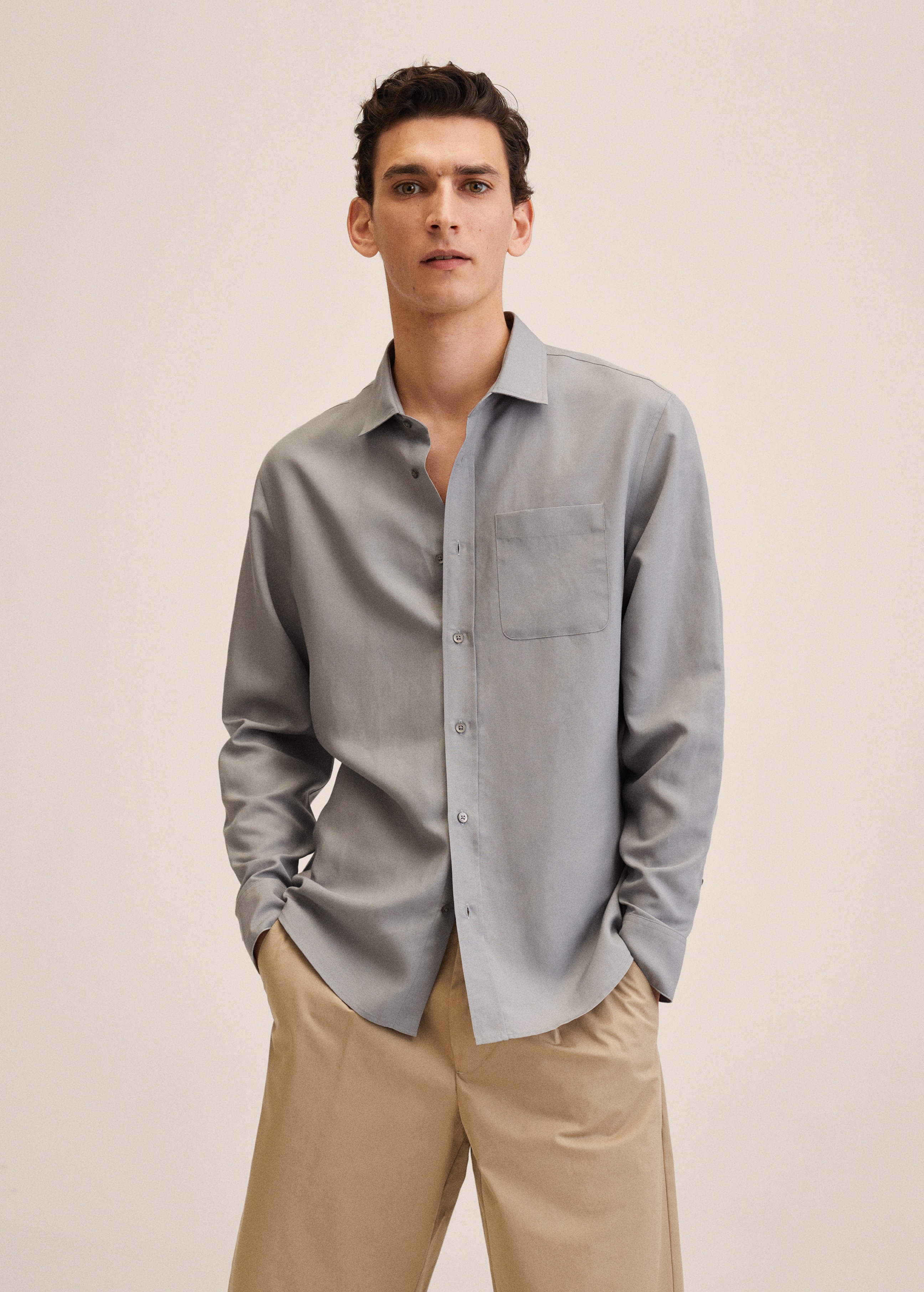 Linen lyocell shirt with pocket - Medium plane