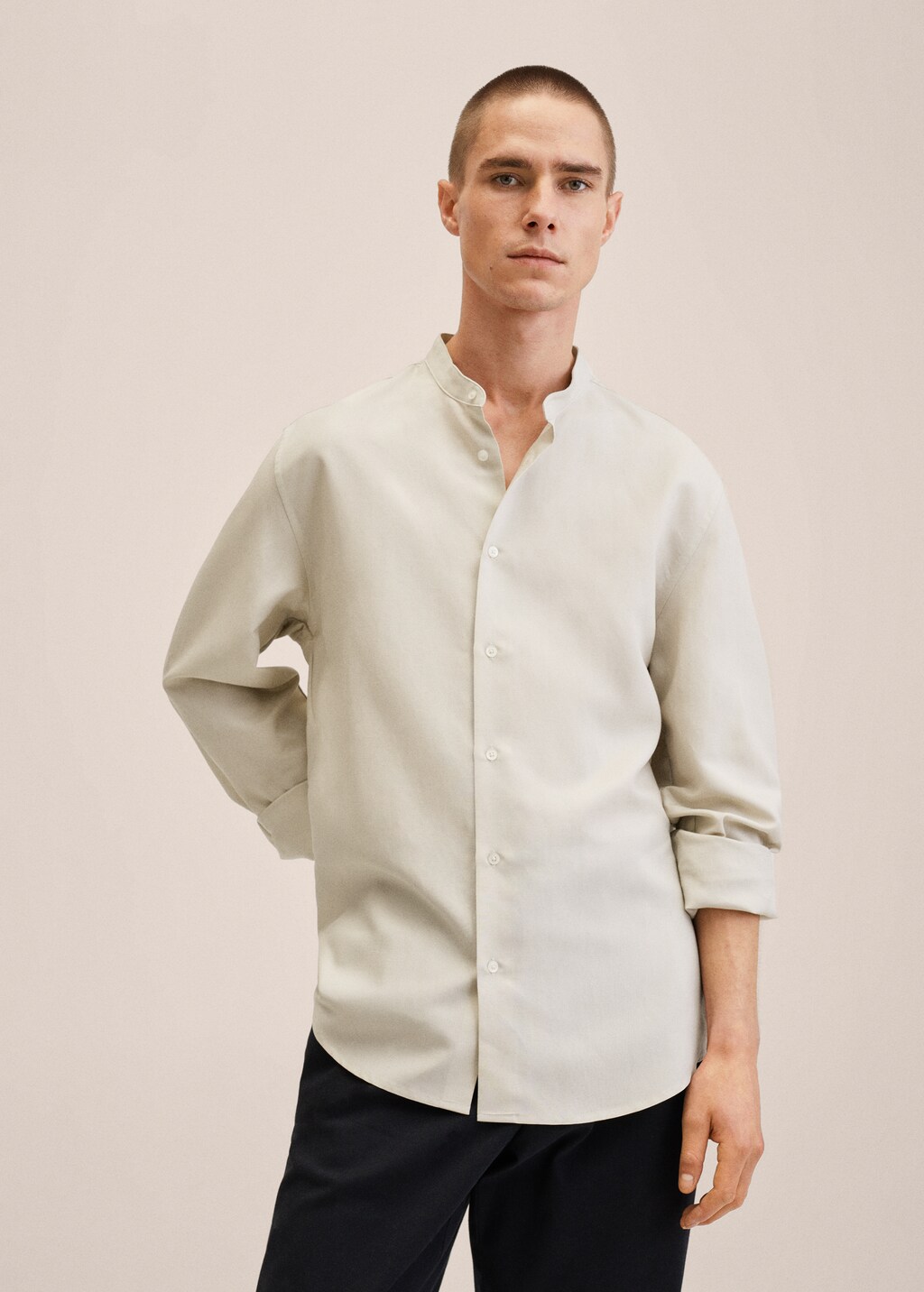 Linen lyocell shirt with mao collar - Medium plane