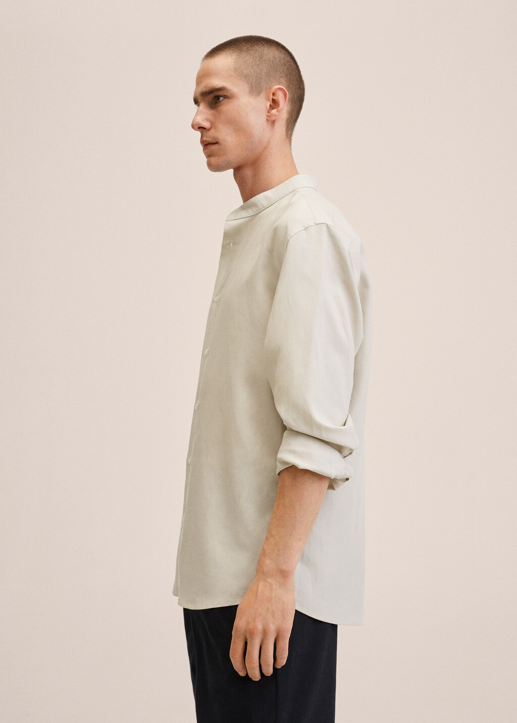 Linen lyocell shirt with mao collar - Details of the article 2