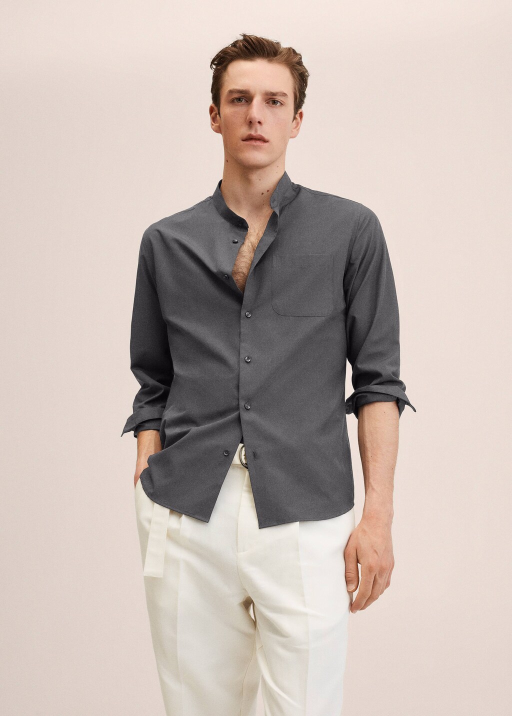 Linen lyocell shirt with mao collar - Medium plane