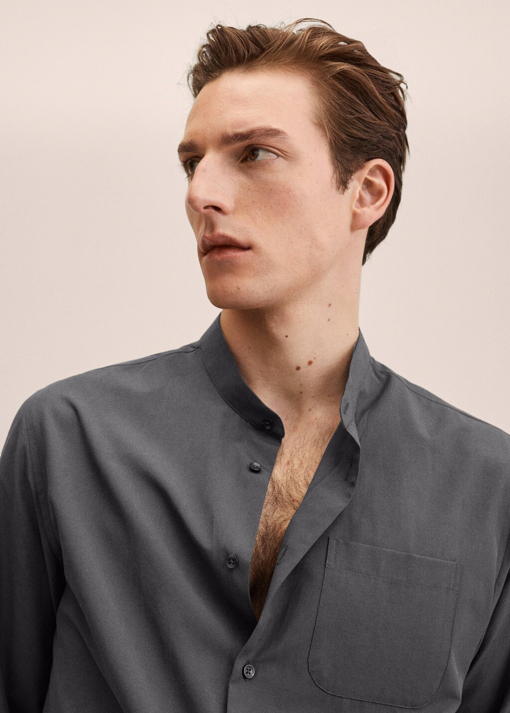 Linen lyocell shirt with mao collar - Details of the article 1