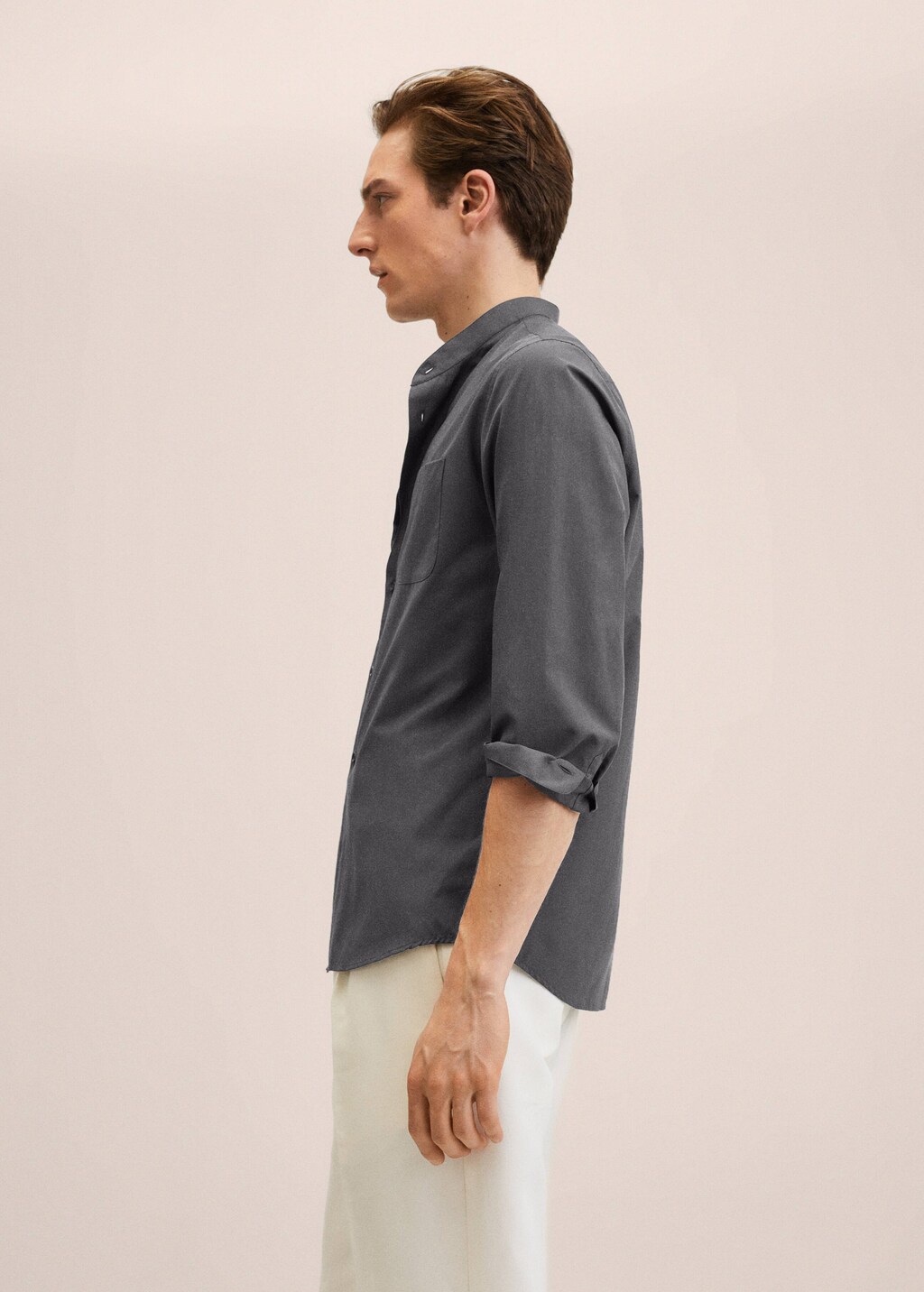 Linen lyocell shirt with mao collar - Details of the article 2