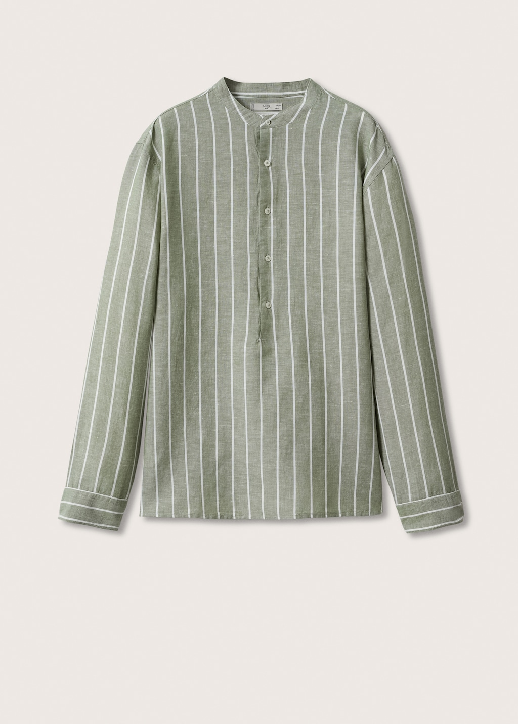 Striped mandarin-collar linen shirt - Article without model