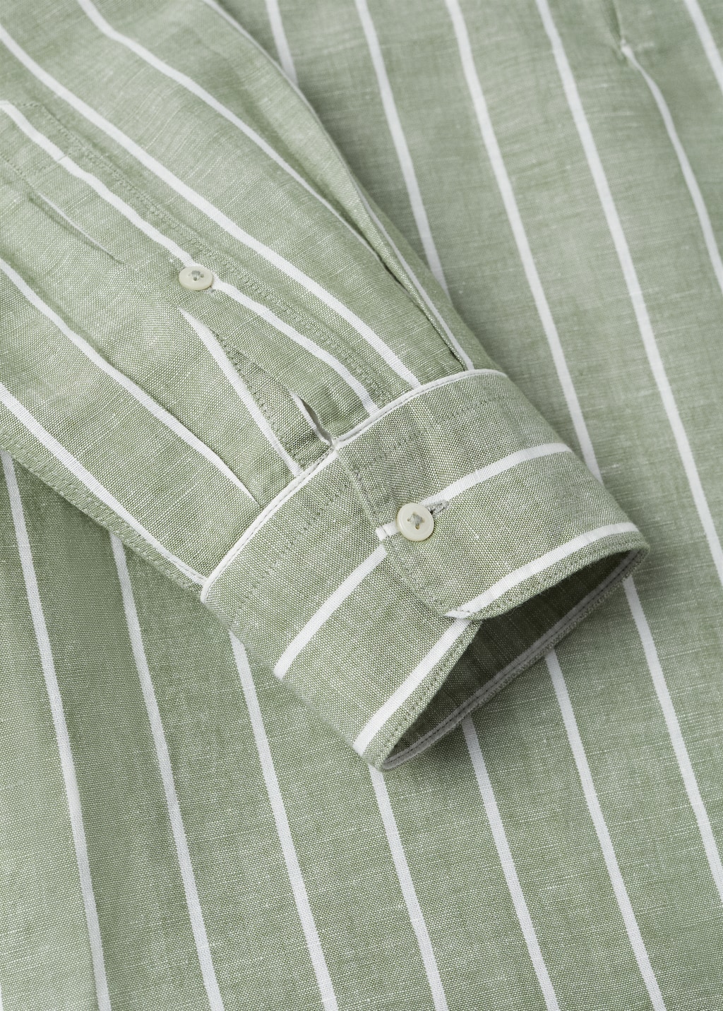 Striped mandarin-collar linen shirt - Details of the article 7