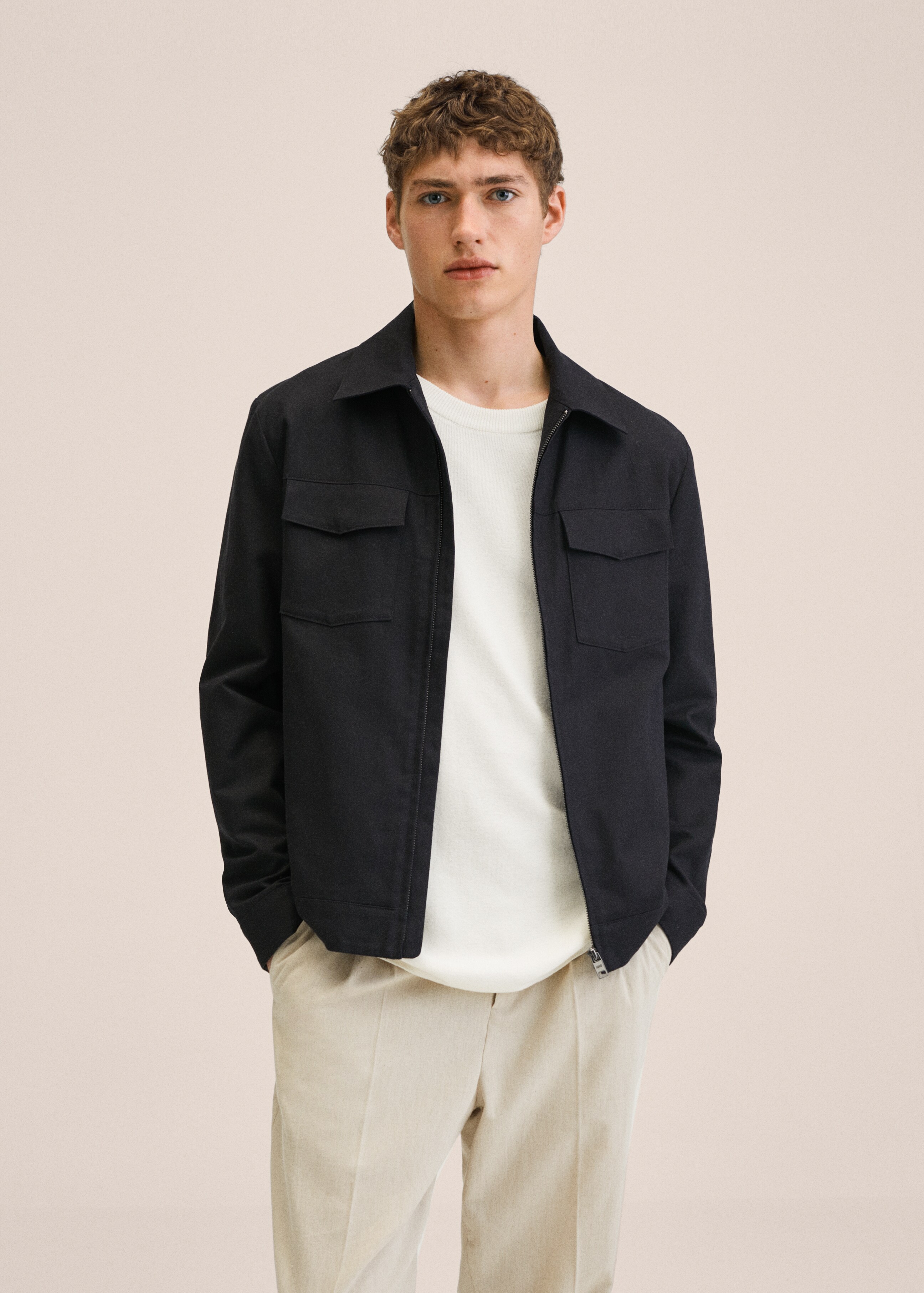 Zipper linen cotton jacket - Medium plane