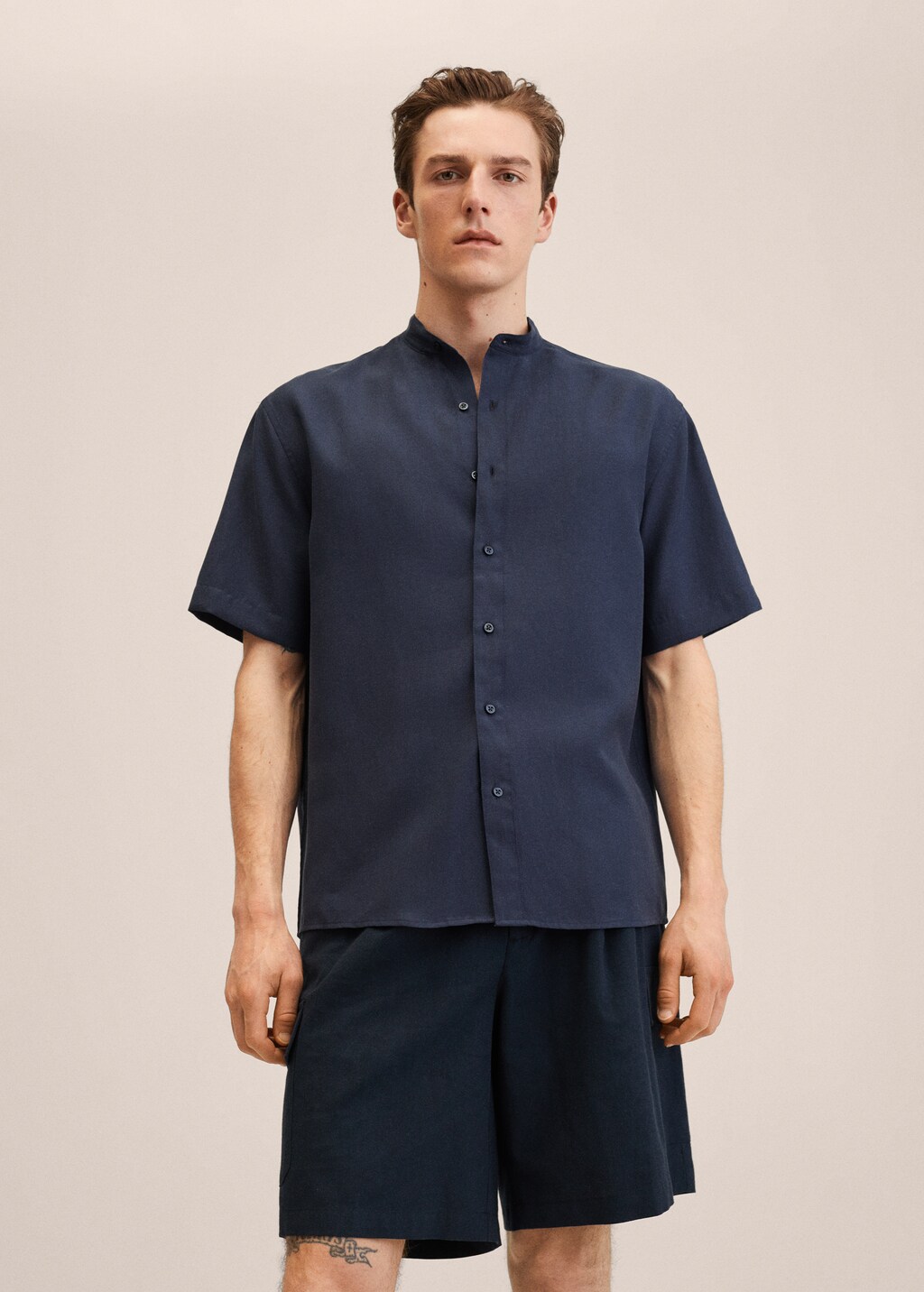 Linen lyocell shirt with mao collar - Medium plane