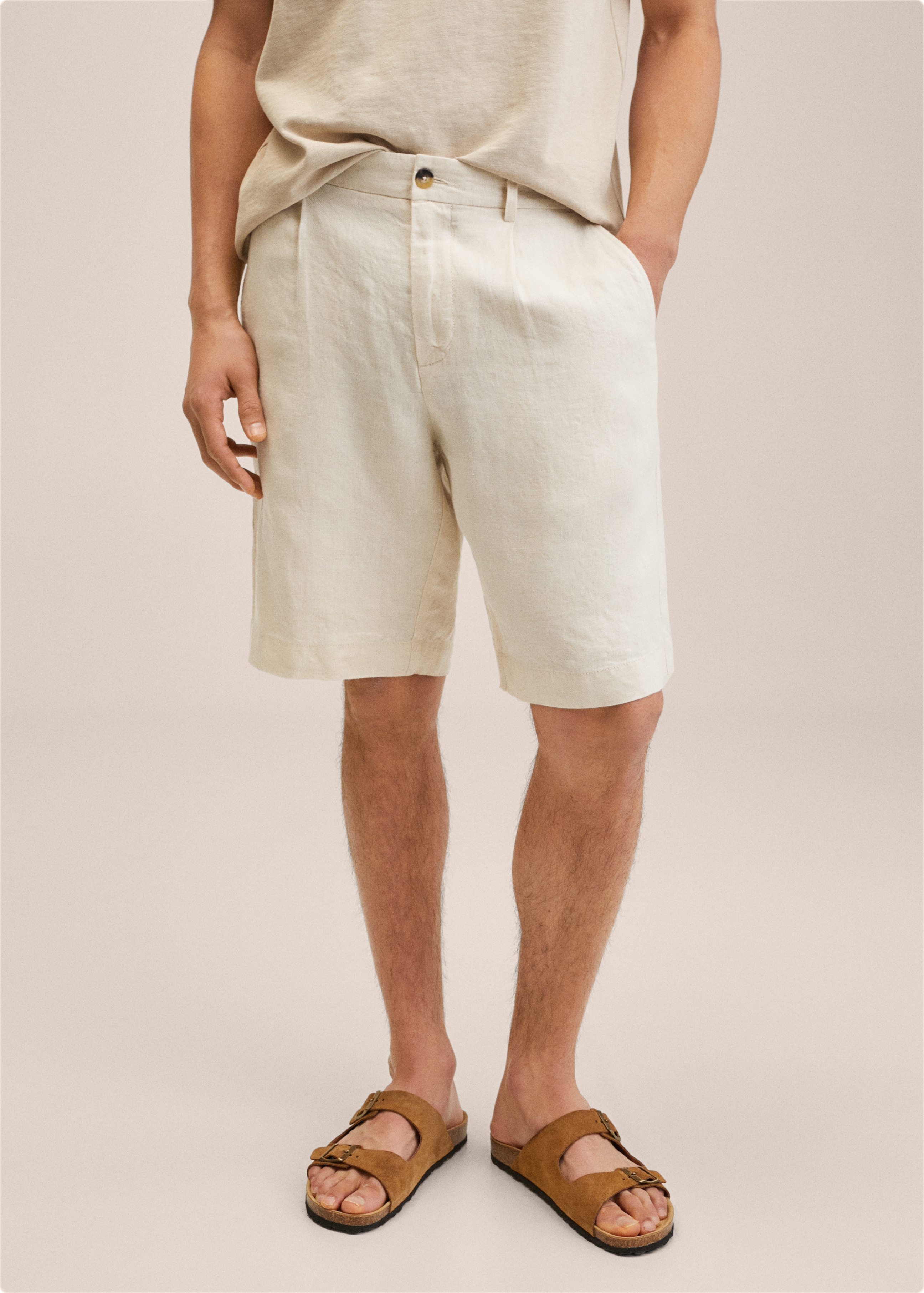 Elastic waist linen Bermuda shorts - Medium plane