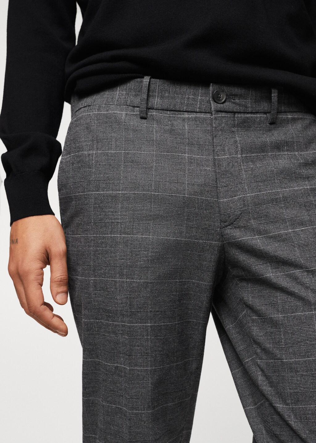 Pantalons slim fit cotó quadres - Detall de l'article 1