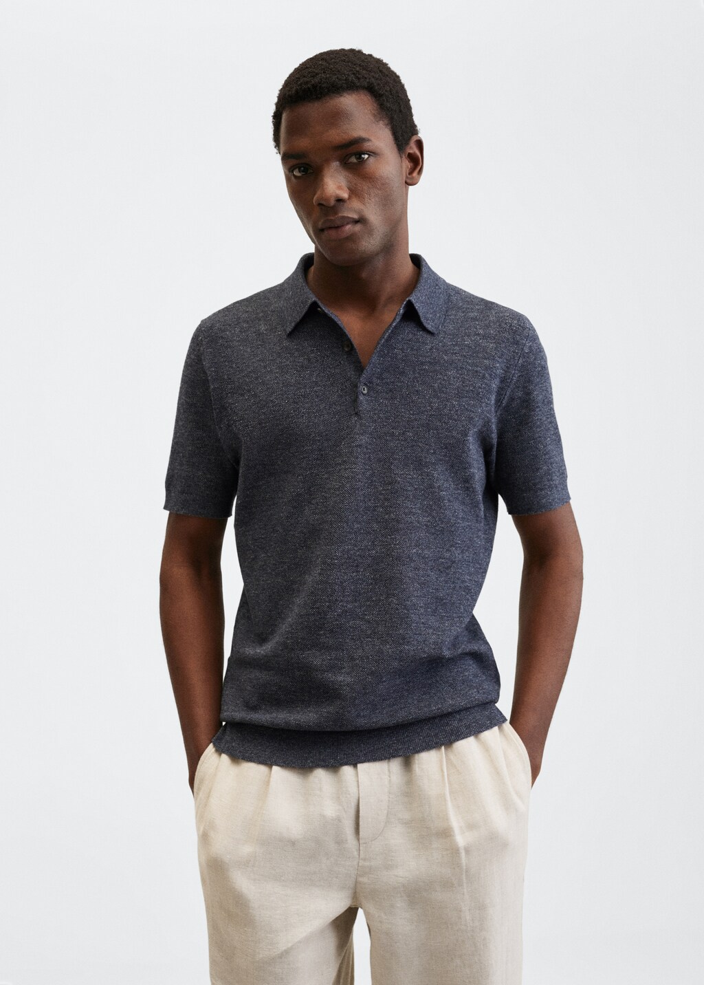 Knit cotton polo shirt - Medium plane