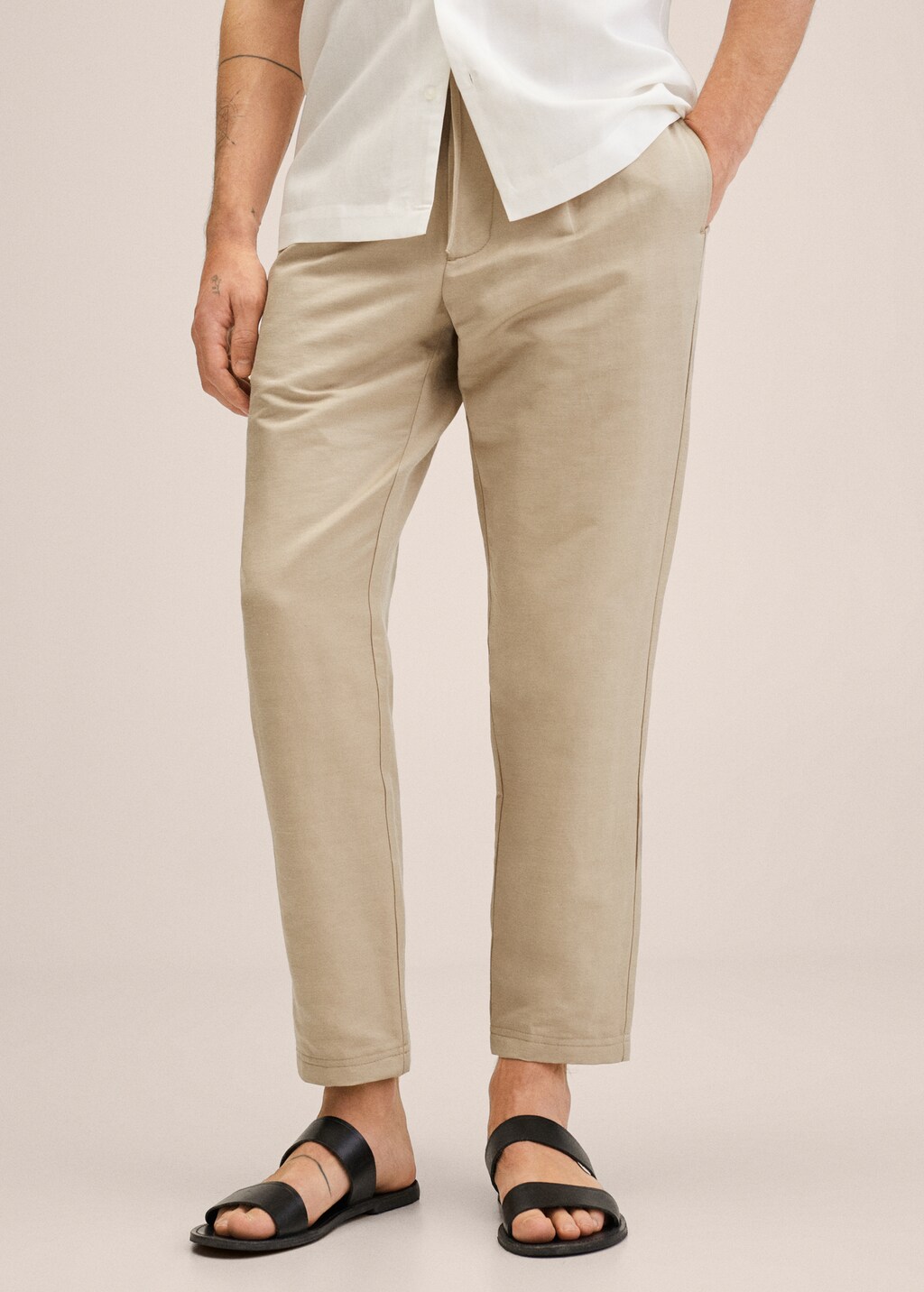 Linen trousers with drawstring  - Medium plane