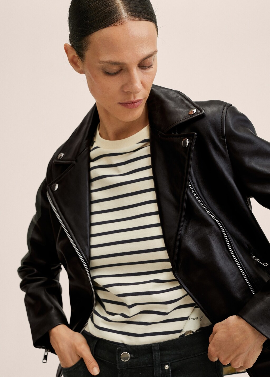 Leather biker jacket - Details of the article 1