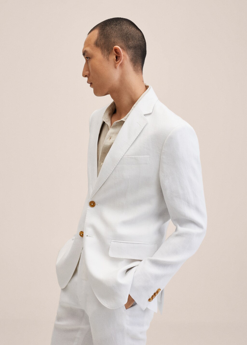 Slim fit linen suit blazer - Details of the article 1