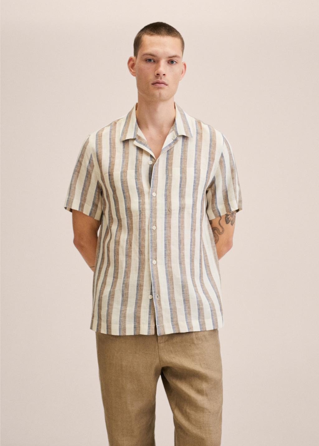 Striped linen-blend shirt - Medium plane