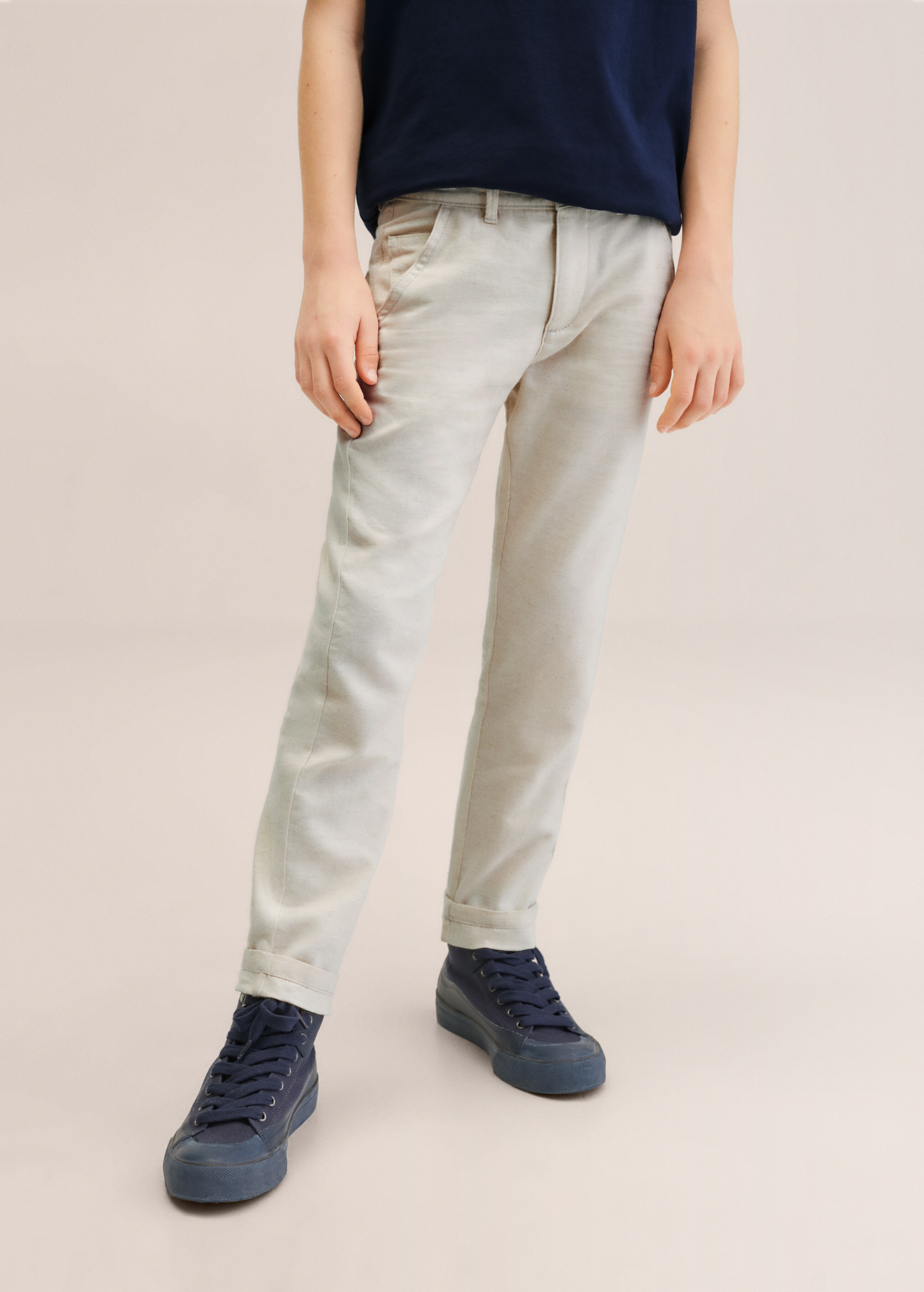 Slim-fit cotton linen trousers - Details of the article 1