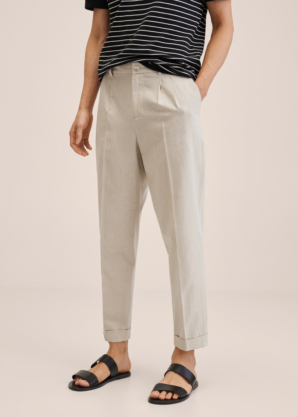 Cotton linen suit trousers with pleats - Medium plane