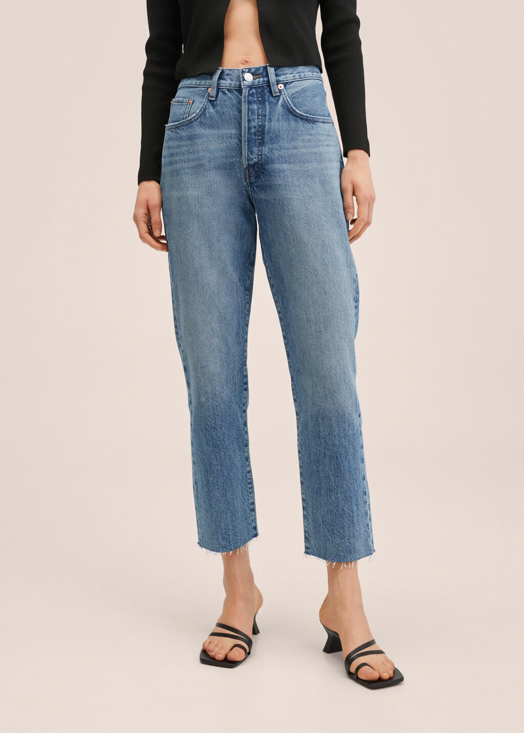 Gerade Cropped-Jeans mit hohem Bund - Mittlere Ansicht