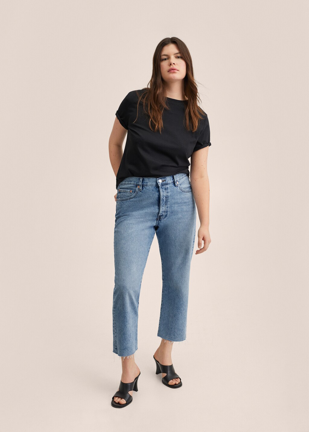 Highwaist straight cropped jeans - Details of the article 3