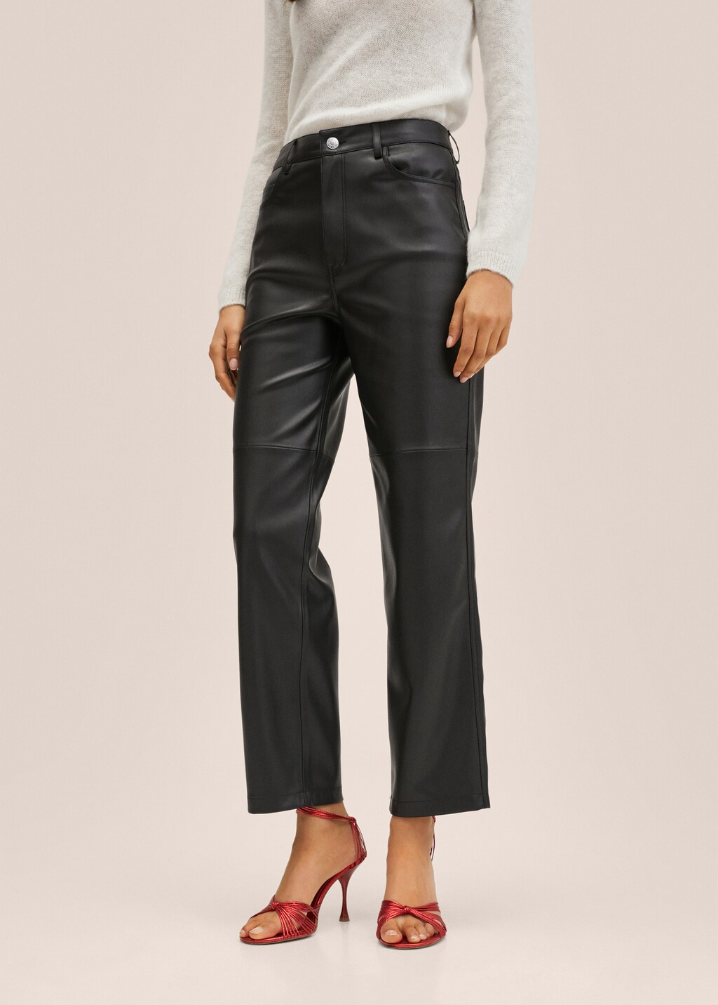 Leather-effect straight trousers - Medium plane