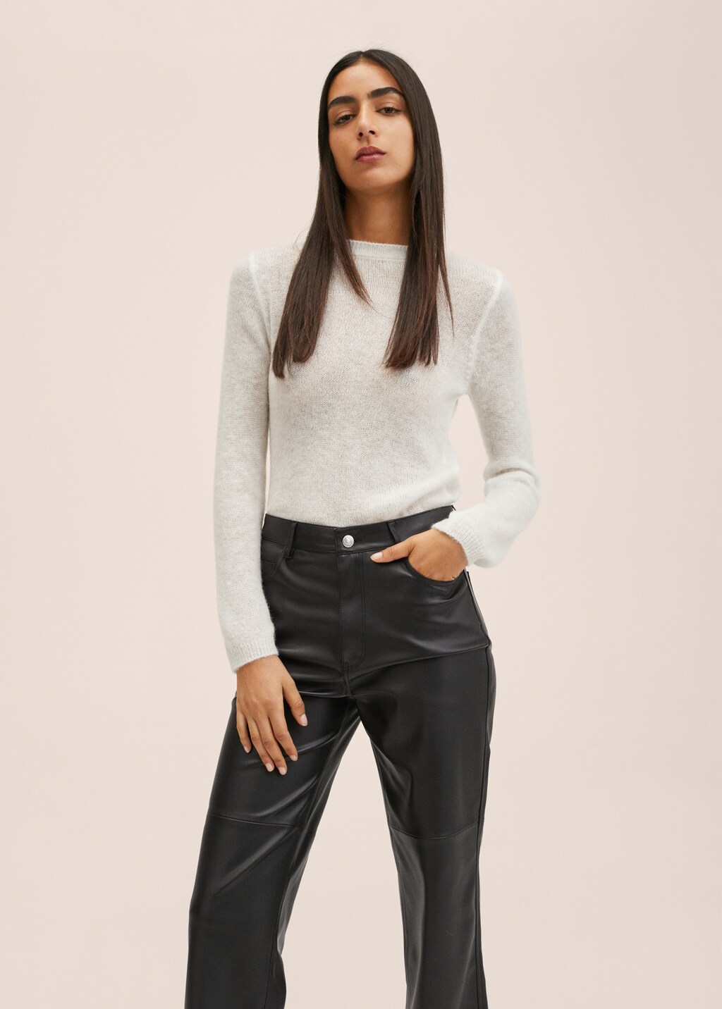 Leather-effect straight trousers - Details of the article 1