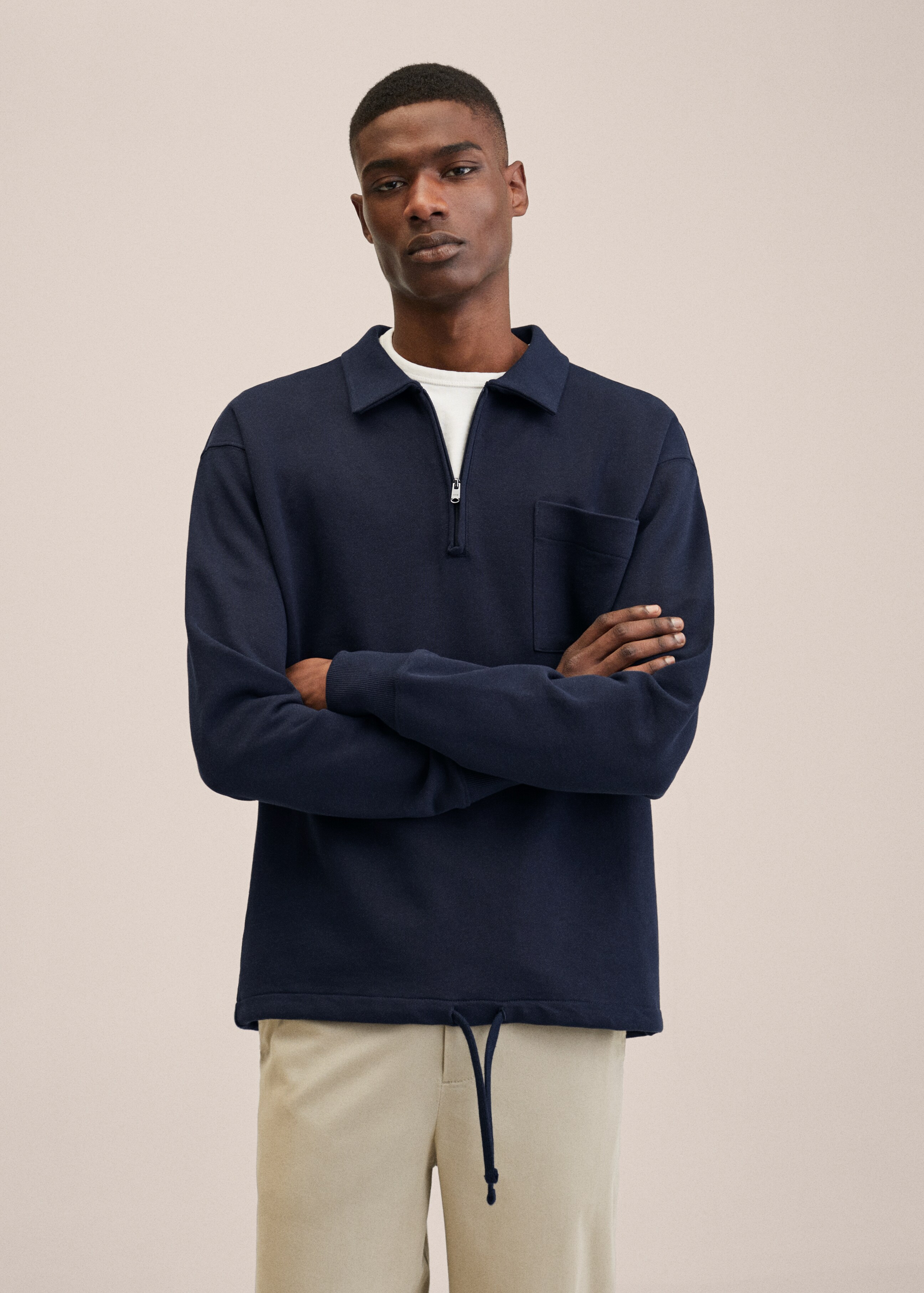 Cotton sweatshirt with zip neck - Details of the article 1
