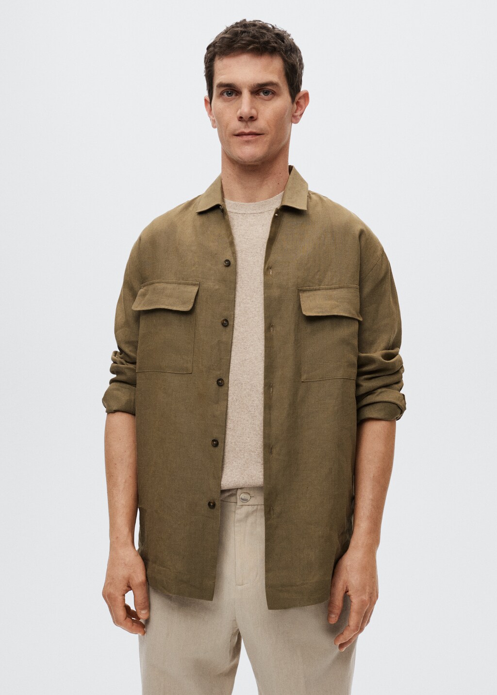 Linen overshirt with pocket - Medium plane