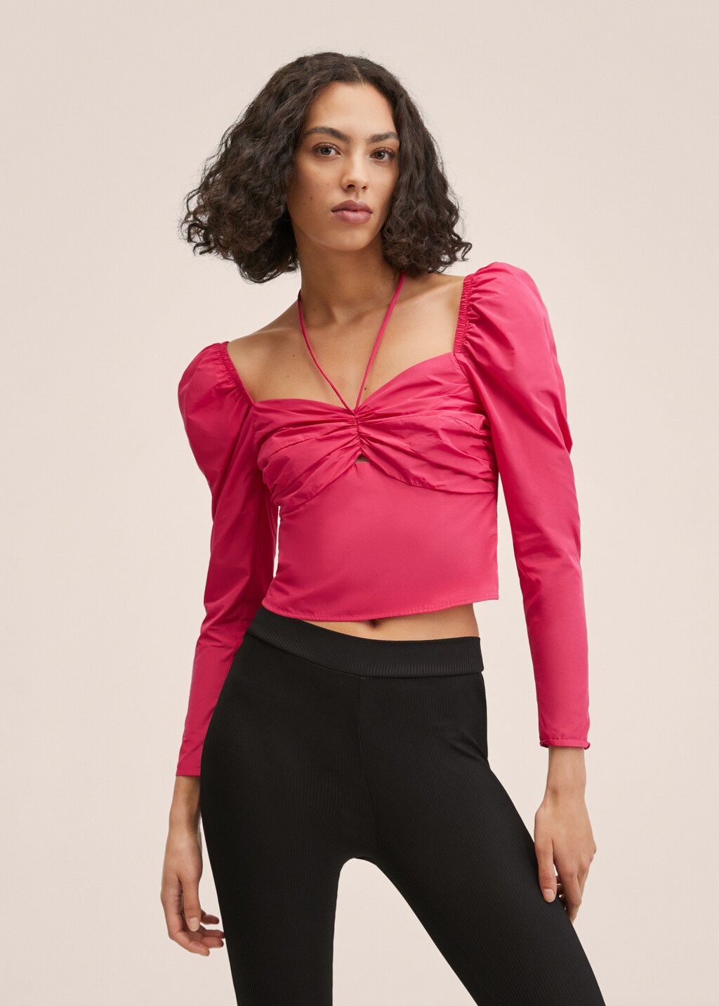 Crop blouse met pofmouwen - Middenvlak