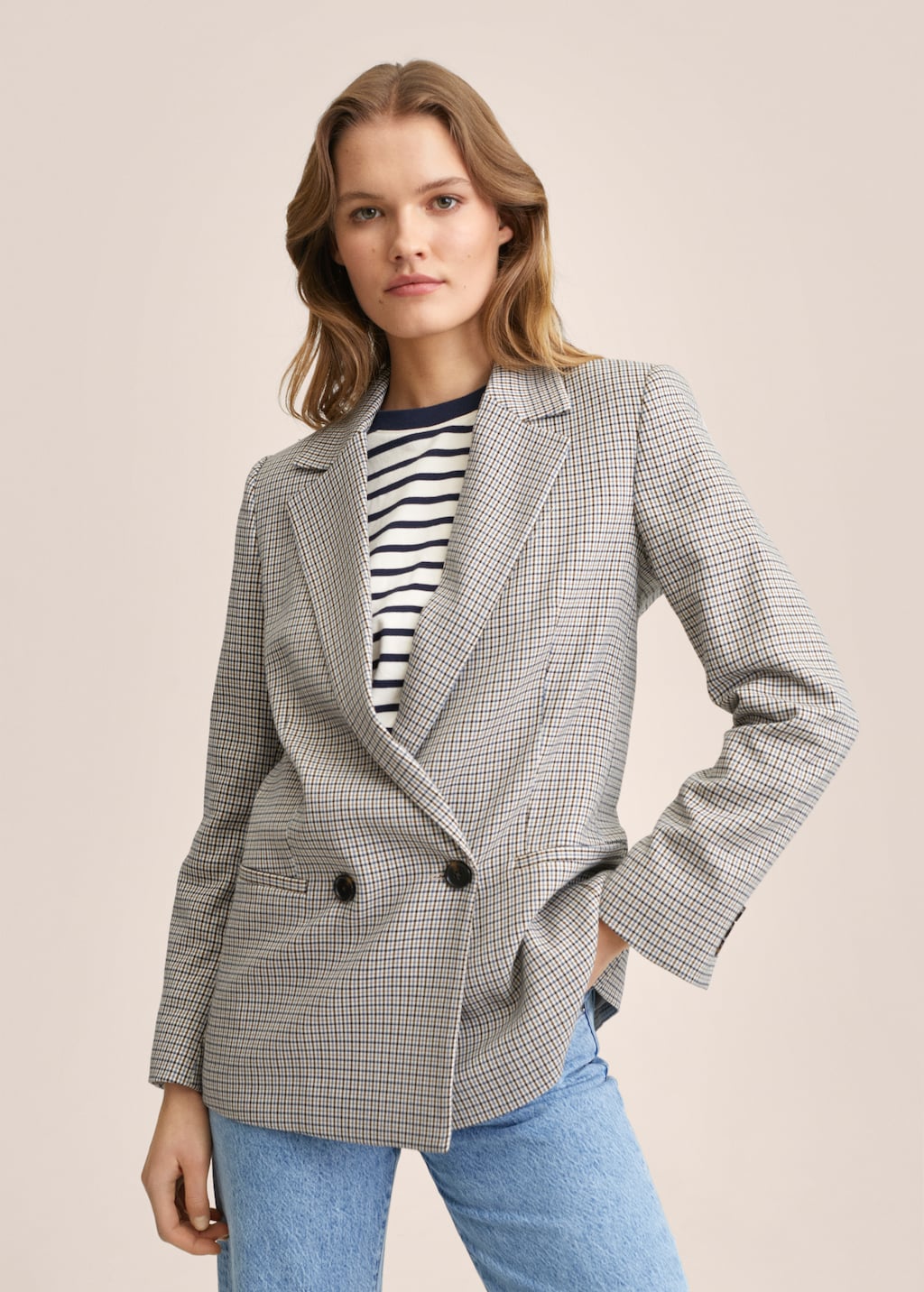 Double-breasted check blazer - Medium plane