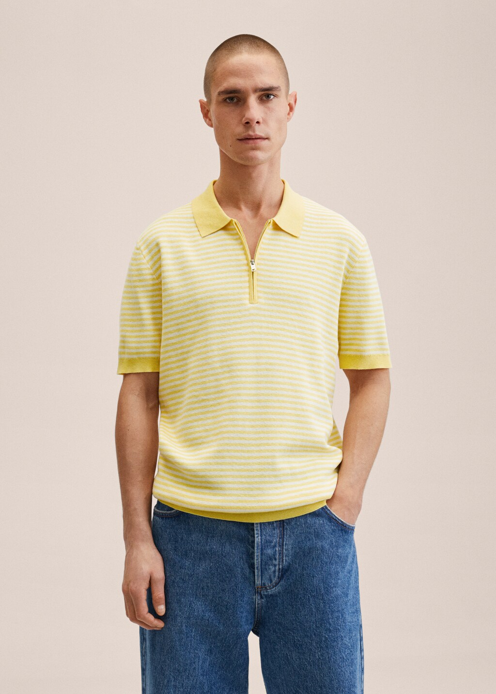 Striped zip-up polo shirt - Medium plane