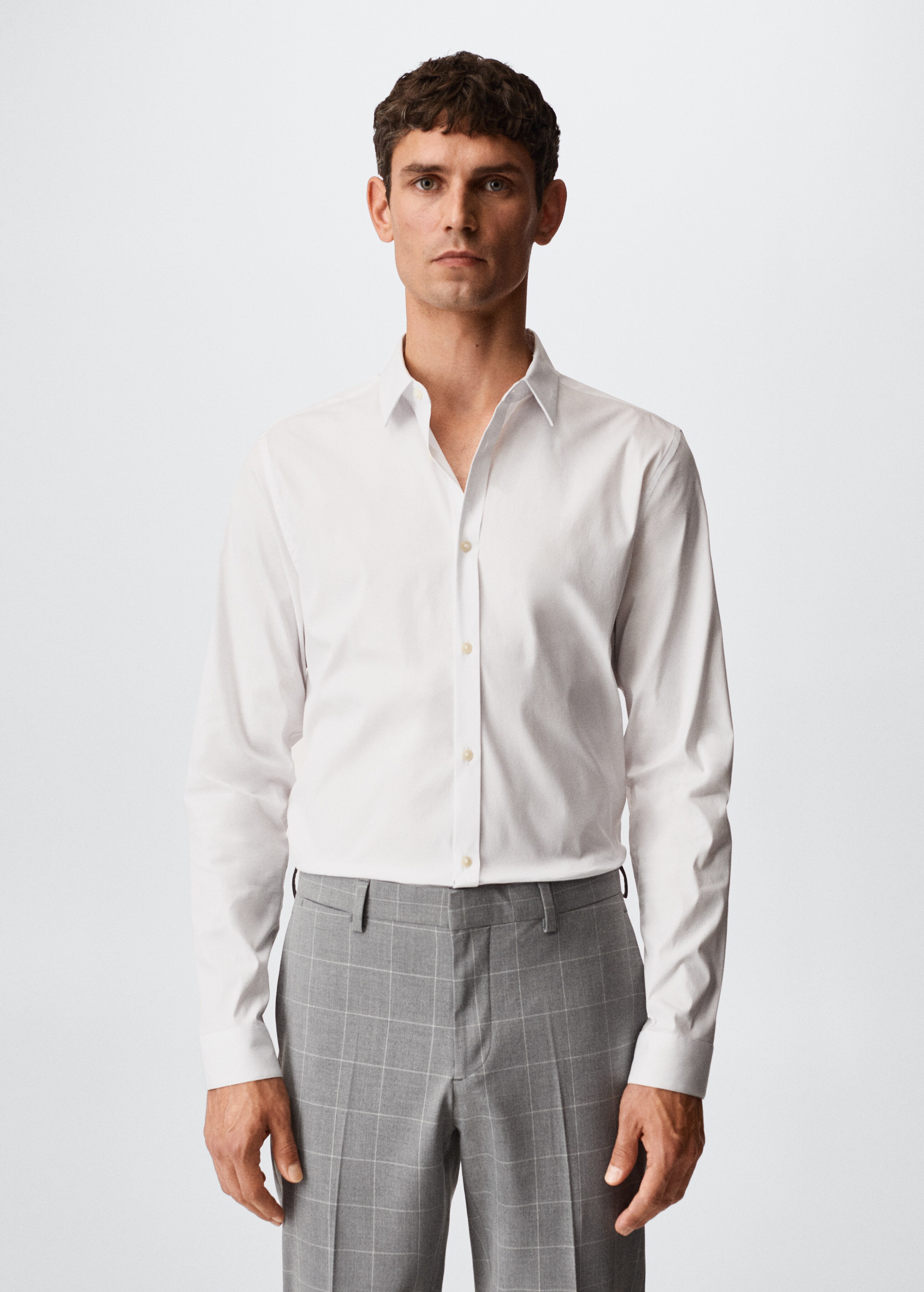 Super slim fit cotton stretch suit shirt - Medium plane